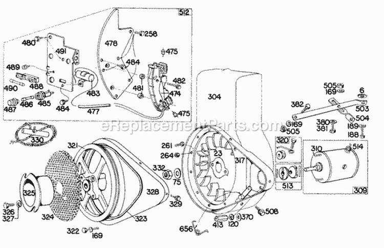 Electric Starter Rewind Diagram and Parts List for 140701-5010-10  Briggs and Stratton Engine